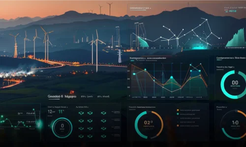 Advanced wind farm analytics dashboard showcasing renewable energy data, wind turbine performance, and environmental monitoring for sustainable power management.